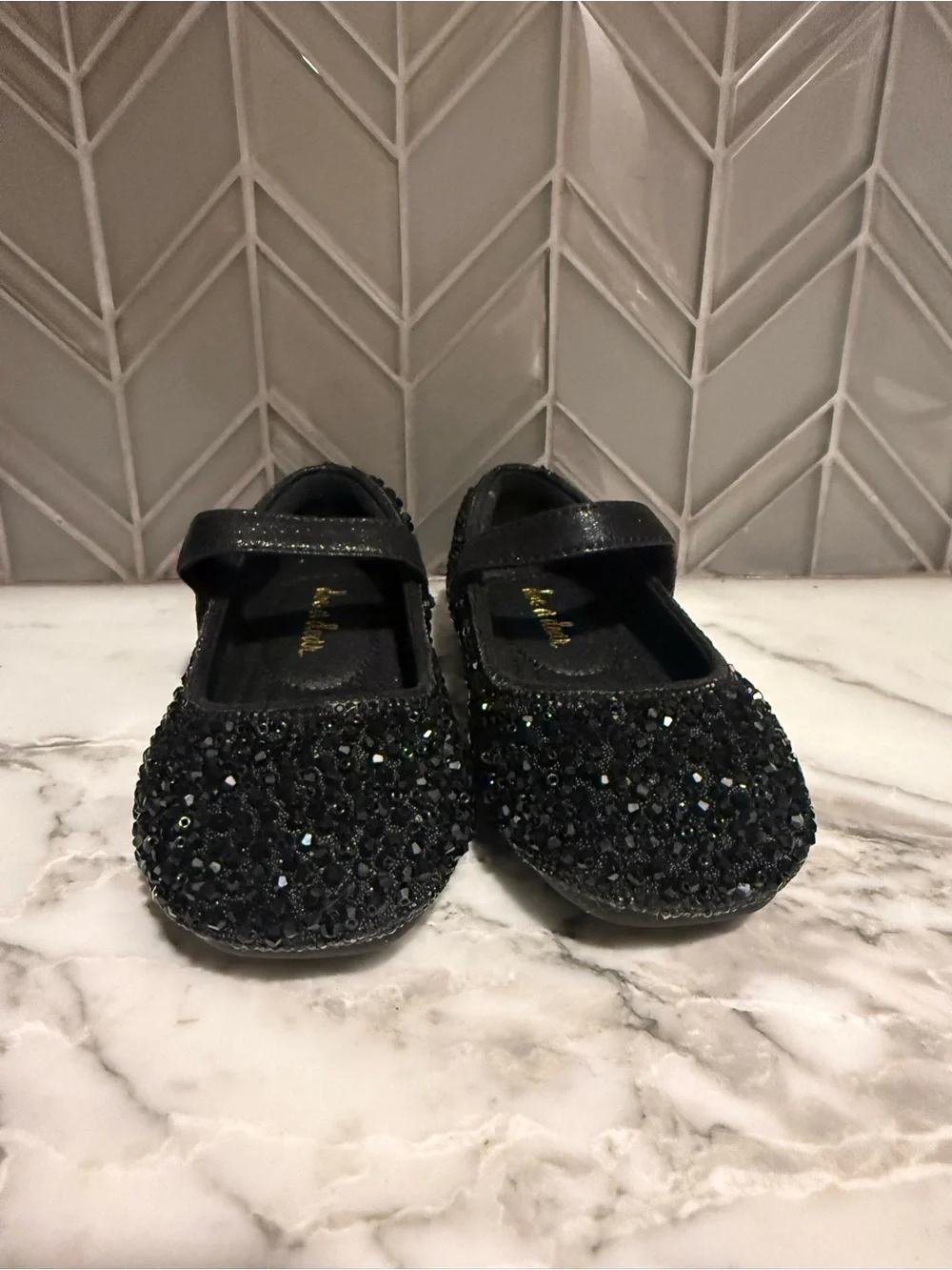 $26 ADD ON doe a dear black beaded dress shoes 9.5c 26 european janie and jack